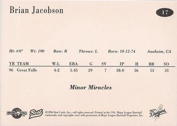 1996 Best Great Falls Dodgers #17 Brian Jacobson Back