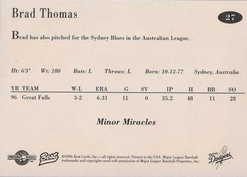 1996 Best Great Falls Dodgers #27 Brad Thomas Back