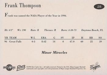 1996 Best Great Falls Dodgers #28 Frank Thompson Back