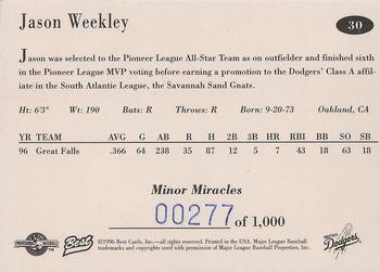 1996 Best Great Falls Dodgers #30 Jason Weekley Back