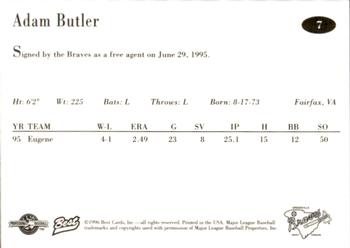 1996 Best Greenville Braves #7 Adam Butler Back