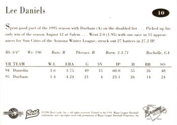 1996 Best Greenville Braves #10 Lee Daniels Back