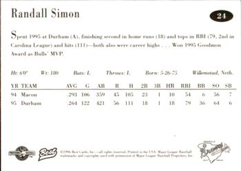 1996 Best Greenville Braves #24 Randall Simon Back