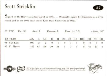 1996 Best Greenville Braves #27 Scott Stricklin Back