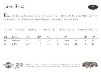 1996 Best Harrisburg Senators #7 Jake Benz Back