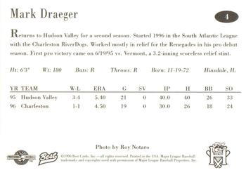 1996 Best Hudson Valley Renegades #4 Mark Draeger Back