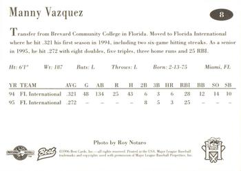 1996 Best Hudson Valley Renegades #8 Manny Vazquez Back