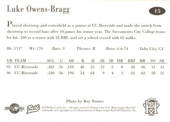 1996 Best Hudson Valley Renegades #15 Luke Owens-Bragg Back