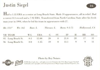 1996 Best Hudson Valley Renegades #16 Justin Siegel Back