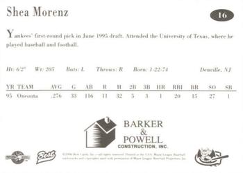 1996 Best Greensboro Bats #16 Shea Morenz Back