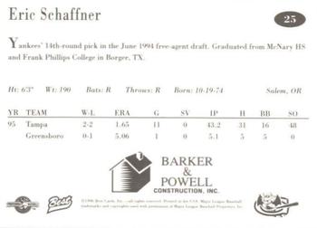 1996 Best Greensboro Bats #25 Eric Schaffner Back