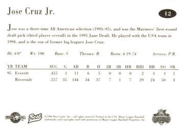 1996 Best Lancaster JetHawks #12 Jose Cruz Jr. Back