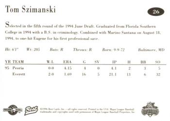 1996 Best Lancaster JetHawks #26 Tom Szimanski Back
