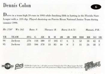 1996 Best Jackson Generals #6 Dennis Colon Back