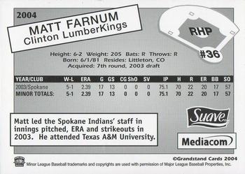 2004 Grandstand Clinton LumberKings #NNO Matt Farnum Back