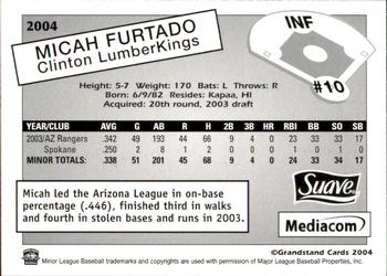 2004 Grandstand Clinton LumberKings #NNO Micah Furtado Back