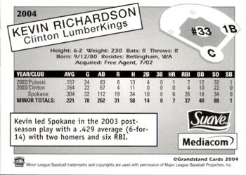 2004 Grandstand Clinton LumberKings #NNO Kevin Richardson Back