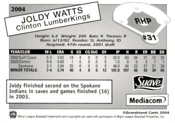2004 Grandstand Clinton LumberKings #NNO Joldy Watts Back