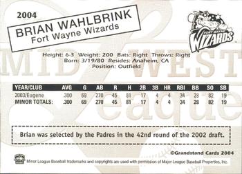 2004 Grandstand Midwest League Top Prospects #NNO Brian Wahlbrink Back