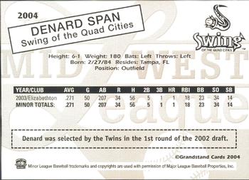 2004 Grandstand Midwest League Top Prospects #NNO Denard Span Back