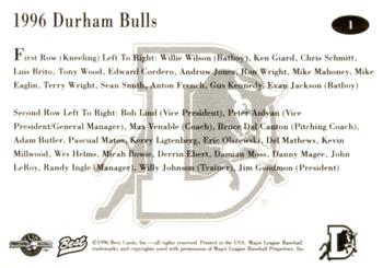 1996 Best Durham Bulls Brown #1 1996 Durham Bulls Carolina League Champions Back