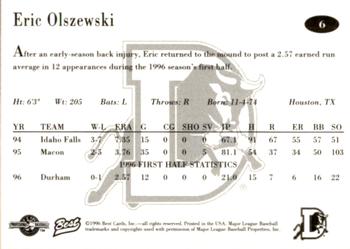 1996 Best Durham Bulls Brown #6 Eric Olszewski Back