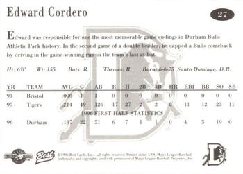 1996 Best Durham Bulls Brown #27 Edward Cordero Back