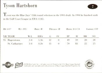 1996 Best Hagerstown Suns #7 Tyson Hartshorn Back