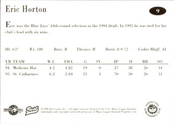 1996 Best Hagerstown Suns #9 Eric Horton Back