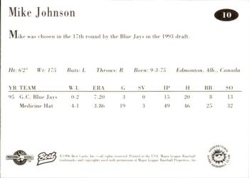 1996 Best Hagerstown Suns #10 Mike Johnson Back