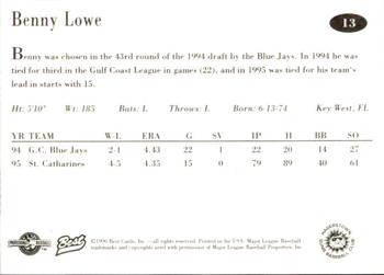 1996 Best Hagerstown Suns #13 Benny Lowe Back
