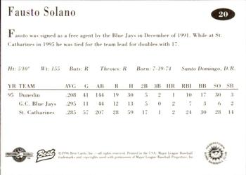 1996 Best Hagerstown Suns #20 Fausto Solano Back