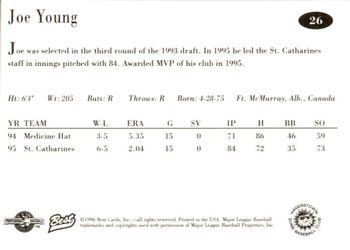1996 Best Hagerstown Suns #26 Joe Young Back