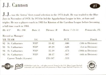 1996 Best Hagerstown Suns #27 J.J. Cannon Back