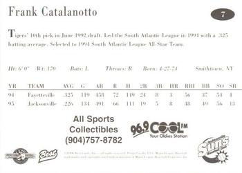 1996 Best Jacksonville Suns #7 Frank Catalanotto Back
