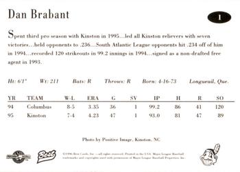 1996 Best Kinston Indians #1 Dan Brabant Back