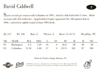 1996 Best Kinston Indians #2 David Caldwell Back