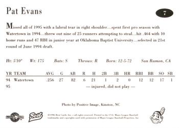 1996 Best Kinston Indians #7 Pat Evans Back