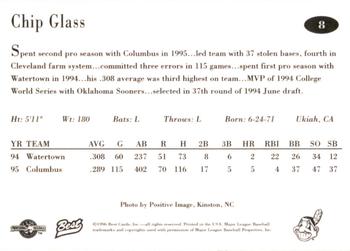 1996 Best Kinston Indians #8 Chip Glass Back
