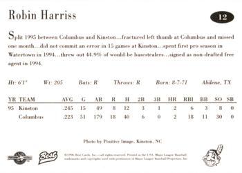 1996 Best Kinston Indians #12 Robin Harriss Back