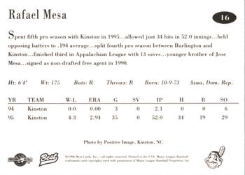 1996 Best Kinston Indians #16 Rafael Mesa Back