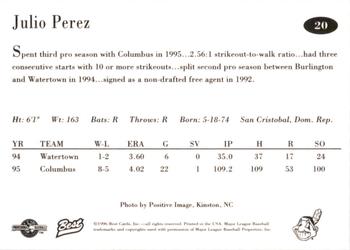 1996 Best Kinston Indians #20 Julio C. Perez Back