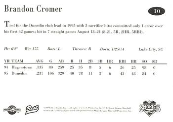 1996 Best Knoxville Smokies #10 Brandon Cromer Back