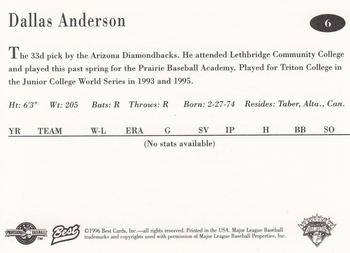 1996 Best Lethbridge Black Diamonds #6 Dallas Anderson Back