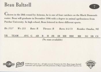 1996 Best Lethbridge Black Diamonds #7 Beau Baltzell Back