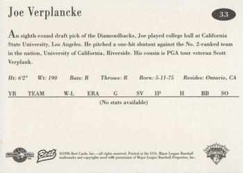 1996 Best Lethbridge Black Diamonds #33 Joe Verplancke Back
