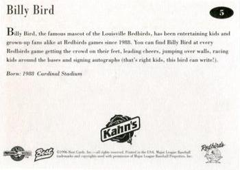 1996 Best Louisville Redbirds #5 Billy Bird Back