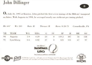 1996 Best Lynchburg Hillcats #8 John Dillinger Back