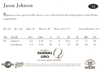 1996 Best Lynchburg Hillcats #12 Jason Johnson Back