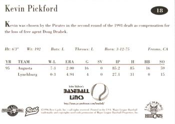 1996 Best Lynchburg Hillcats #18 Kevin Pickford Back